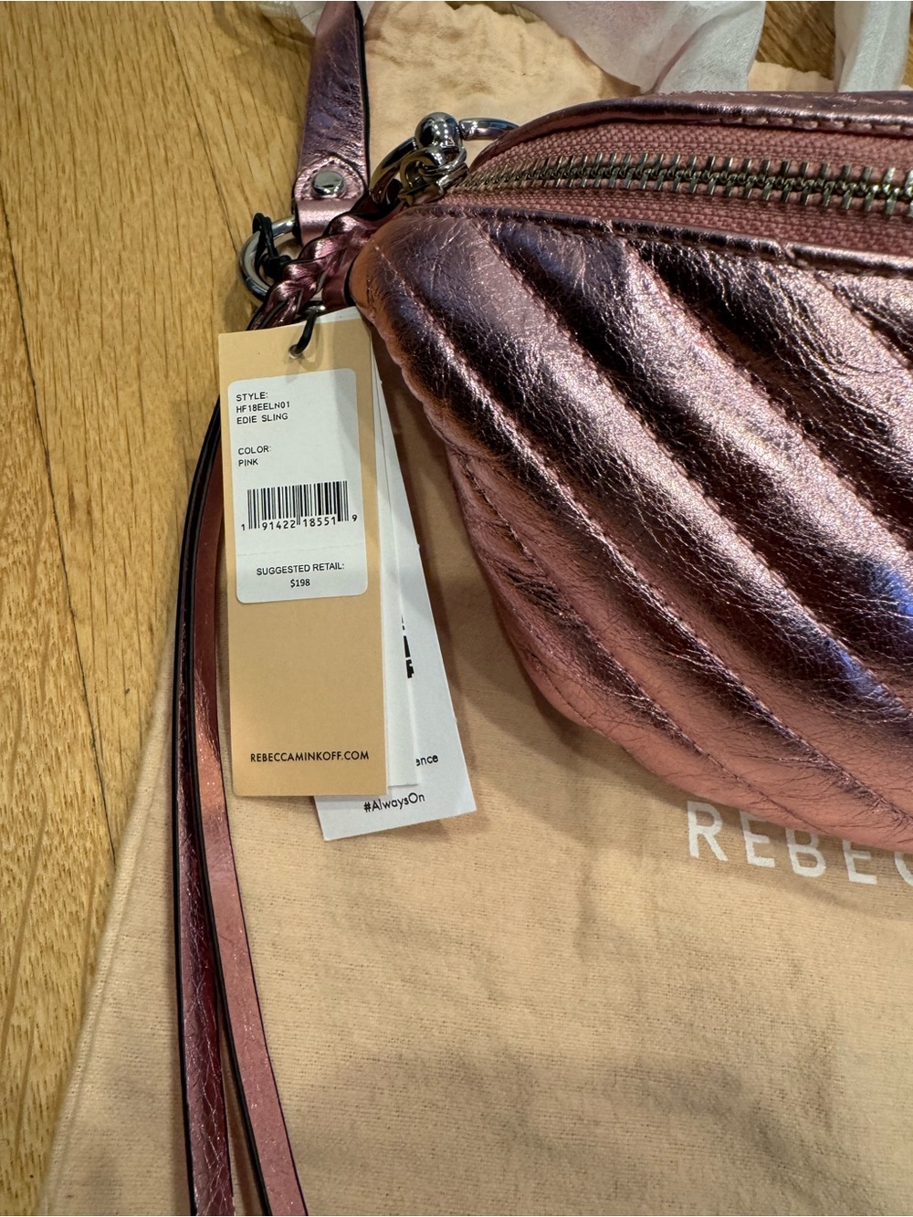 Rebecca Minkoff Metallic Rose Pink Quilted Crossbody Belt Bag NWT - Picture 4 of 16